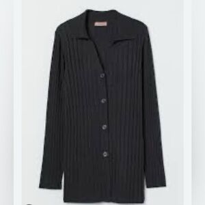 H&M Ribbed Knit Cardigan Sweater Collared‎ Button Front Gray Medium